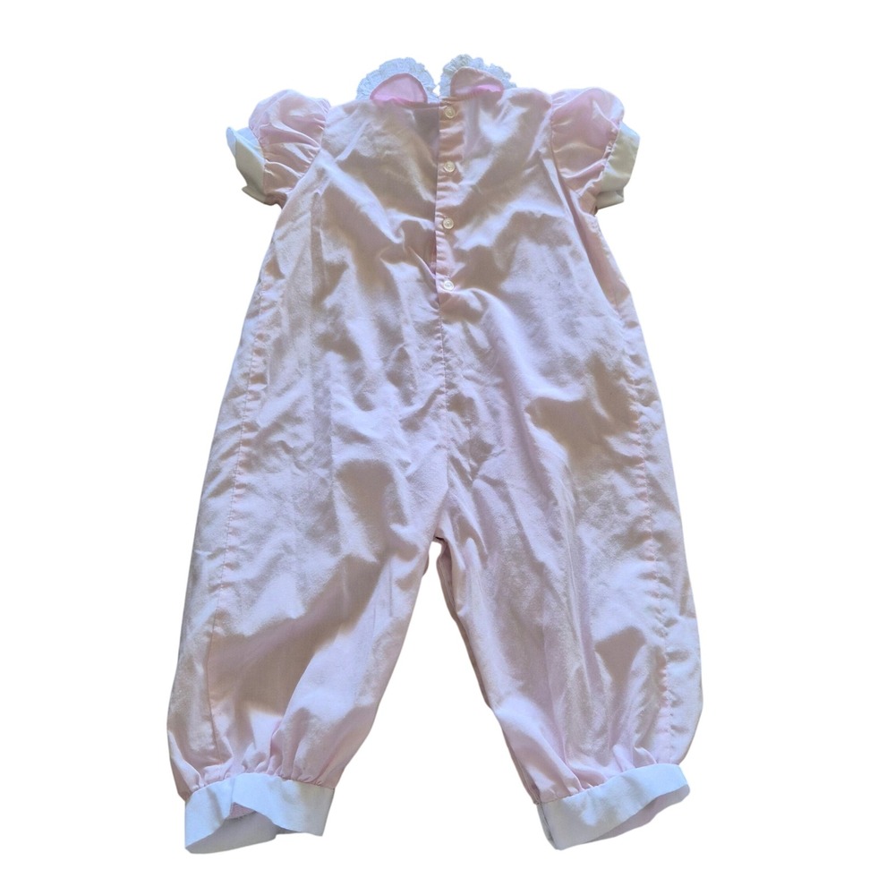 Vintage Toddle Tyke Pink Duckling Embroidered Romper Lace Collar 12M Easter - Picture 3 of 6